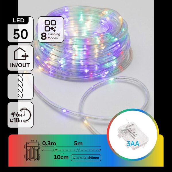 Aigostar - LED Venkovní vánoční řetěz 50xLED/8 funkcí 3xAA 5,3m IP44 multicolor