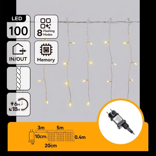 Aigostar - LED Venkovní vánoční řetěz 100xLED/8 funkcí 8x0,4m IP44 teplá bílá