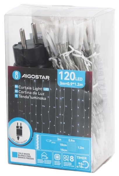 Aigostar-LED Venkovní vánoční řetěz 120xLED/8 funkcí 3,9x1,2m IP44 studená bílá
