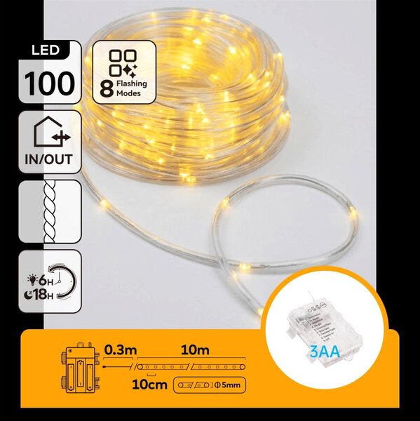 Aigostar-LED Venkovní vánoční řetěz 100xLED/8 funkcí 3xAA 10,3m IP44 teplá bílá