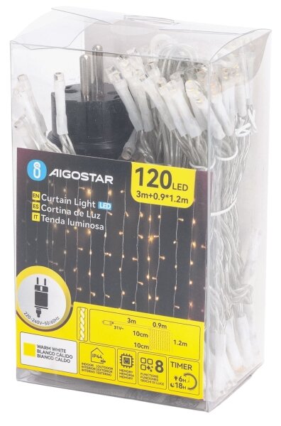 Aigostar - LED Venkovní vánoční řetěz 120xLED/8 funkcí 3,9x1,2m IP44 teplá bílá