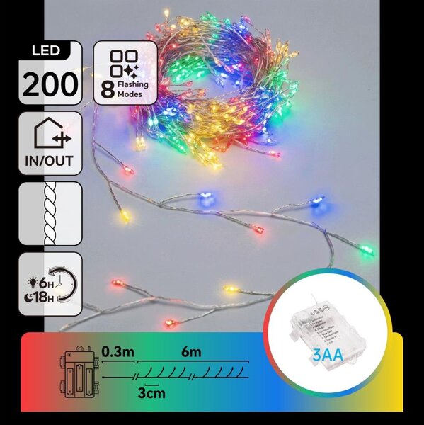 Aigostar - LED Venkovní vánoční řetěz 200xLED/8 funkcí 3xAA 6,3m IP44 multicolor