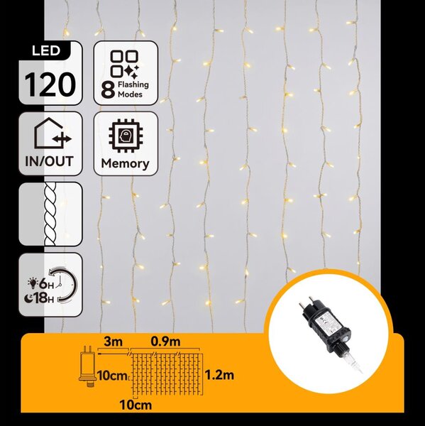 Aigostar - LED Venkovní vánoční řetěz 120xLED/8 funkcí 3,9x1,2m IP44 teplá bílá