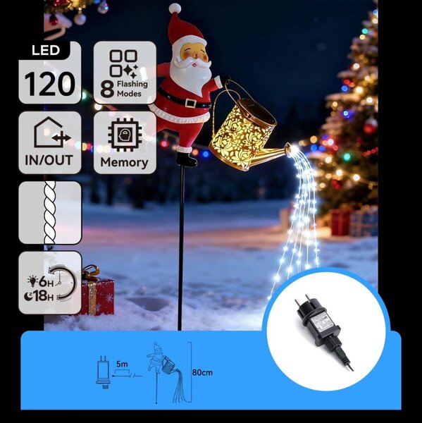 Aigostar-LED Venk vánoční dekorace 120xLED/8 funkcí 80 cm IP44 Santa/studená