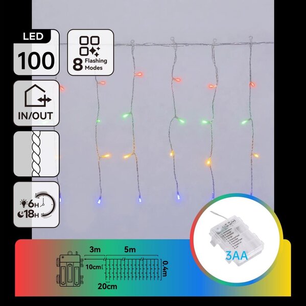 Aigostar-LED Venkovní vánoční řetěz 100xLED/8 funkcí 3xAA 8x0,4m IP44 multicolor