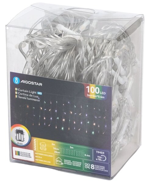 Aigostar-LED Venkovní vánoční řetěz 100xLED/8 funkcí 3xAA 8x0,4m IP44 multicolor