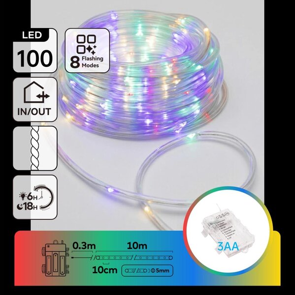 Aigostar-LED Venkovní vánoční řetěz 100xLED/8 funkcí 3xAA 10,3m IP44 multicolor