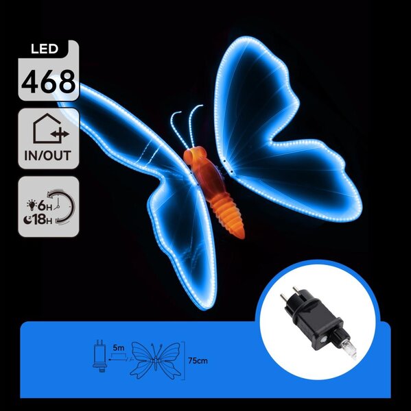 Aigostar - LED Venkovní dekorace 468xLED 75 cm IP44 motýl/modrá
