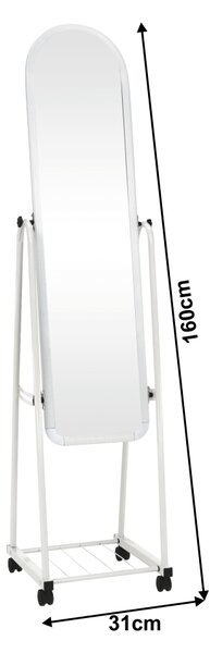 KONDELA Zrcadlo na kolečkách, bílá, DUMAS