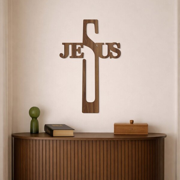 DUBLEZ | Dřevěný kříž na stěnu - Jesus | Obraz