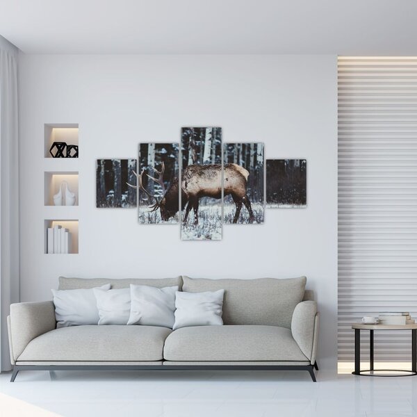 Obraz - jelen v zimě (125x70 cm)