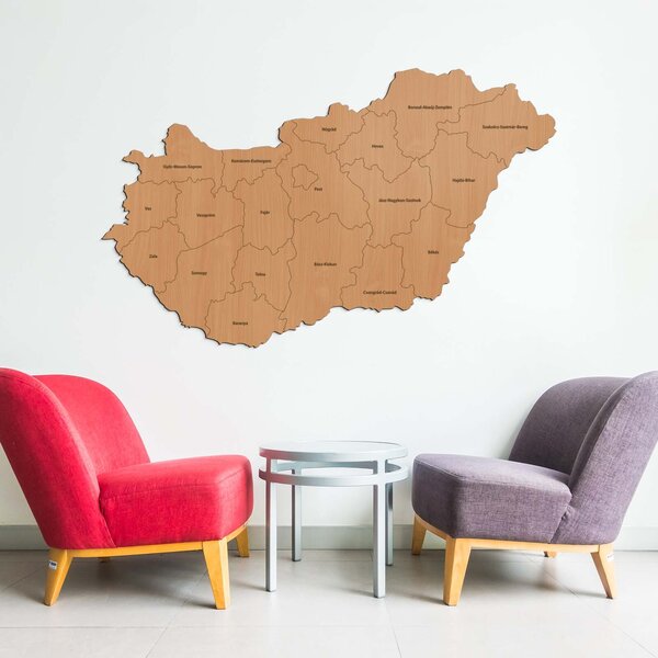 DUBLEZ | Dřevěná mapa na stěnu - Župy Maďarska | Obraz