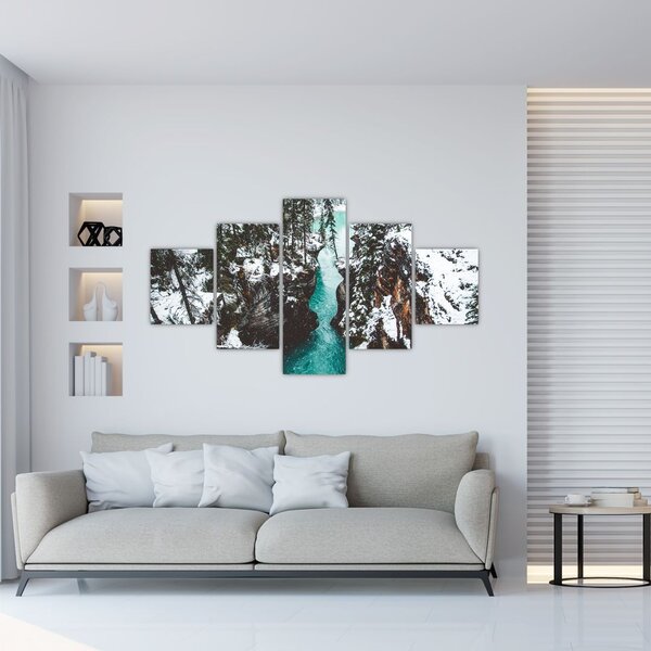 Obraz - horská řeka v zimě (125x70 cm)