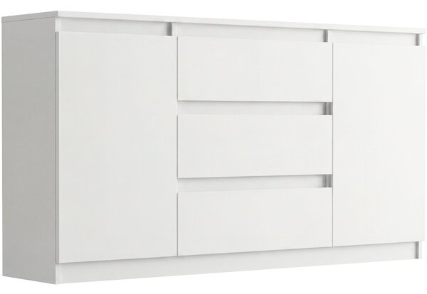 Komoda Framire bílá laminovaná deska 3 zásuvky 140 cm x 40 cm x 76 cm