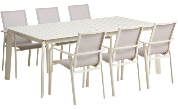 Kave Home Krémový zahradní set stolu Brela a šesti židlí Canea