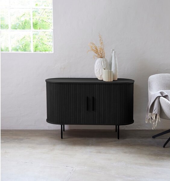 Černá komoda v dekoru dubu s posuvnými dveřmi 120x76x45 cm Nola – Unique Furniture