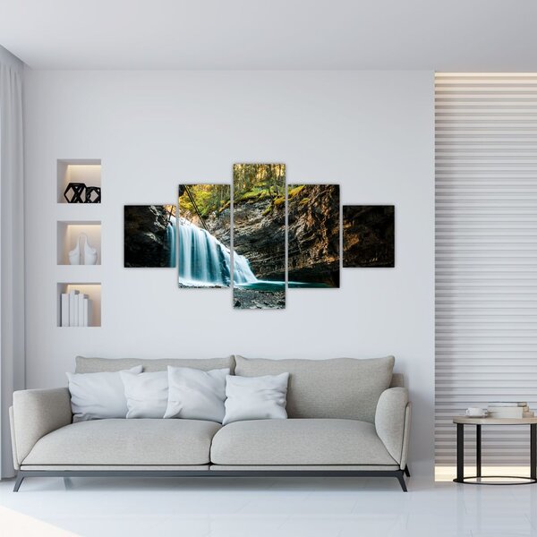 Obraz lesního vodopádu (125x70 cm)
