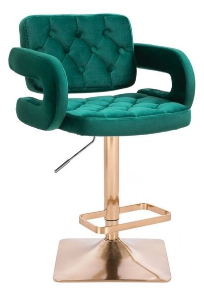 LuxuryForm DESIGN Barová židle ADRIA VELUR na zlaté hranaté podstavě - zelená