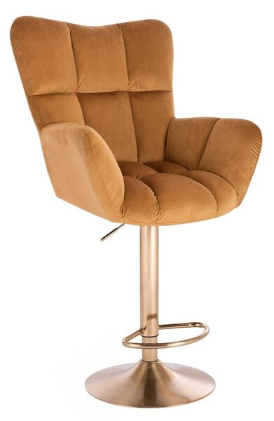LuxuryForm DESIGN Barové křeslo AURORA VELUR na zlaté kulaté podstavě – medové