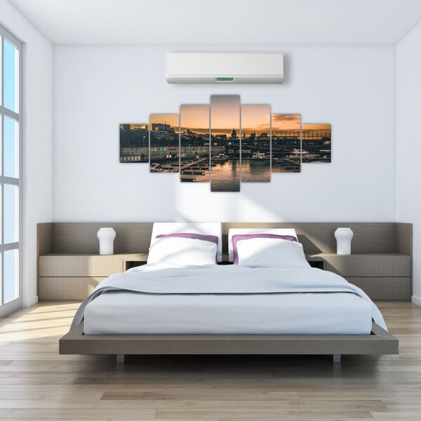Obraz - přístavní městečko (210x100 cm)