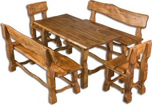 Casarredo Dřevěná zahradní sestava OM-101, (1x stůl + 2x lavice + 2x židle) brunat