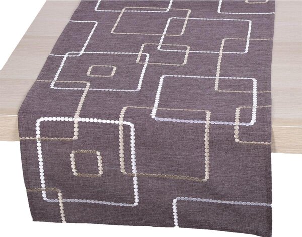 DekorTextil Celoroční vyšívaný ubrus - Korálkové čtverce - hnědý ROZMĚR: 120 x 140 cm