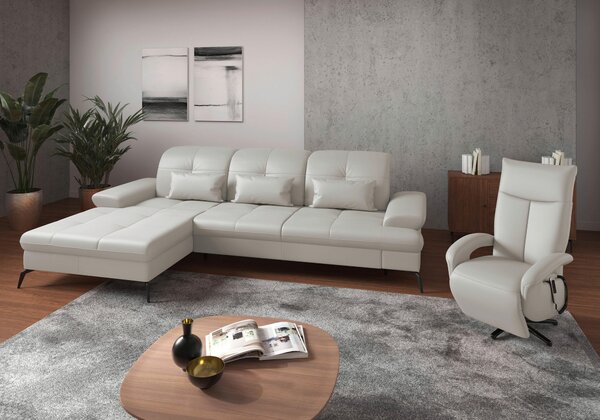 ROHOVÁ SEDAČKA, textil, kůže, bílá Sit & More - Sedací soupravy, Online Only
