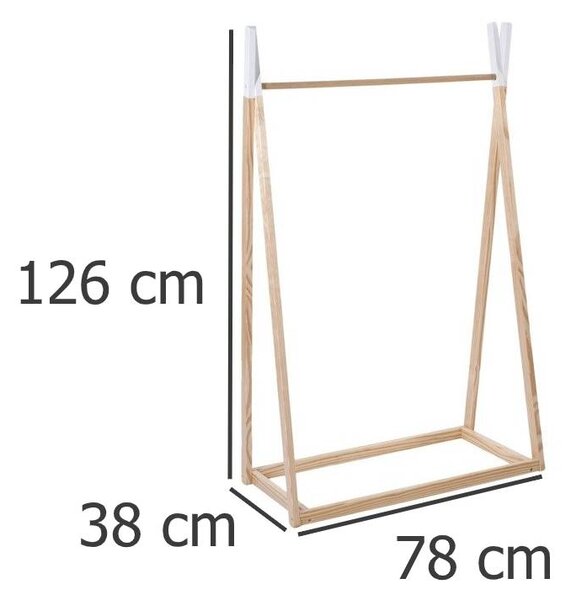 Dřevěný věšák na oblečení TIPI pro děti - 78 x 38 x 126