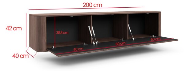 Závěsný TV stolek Trenza 200 cm - Ořech