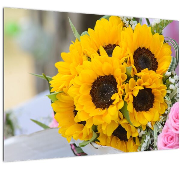 Obraz svatební kytice ze slunečnic (70x50 cm)