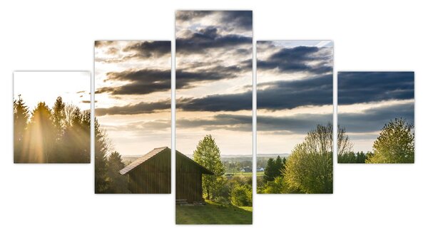Obraz lesní chaty (125x70 cm)
