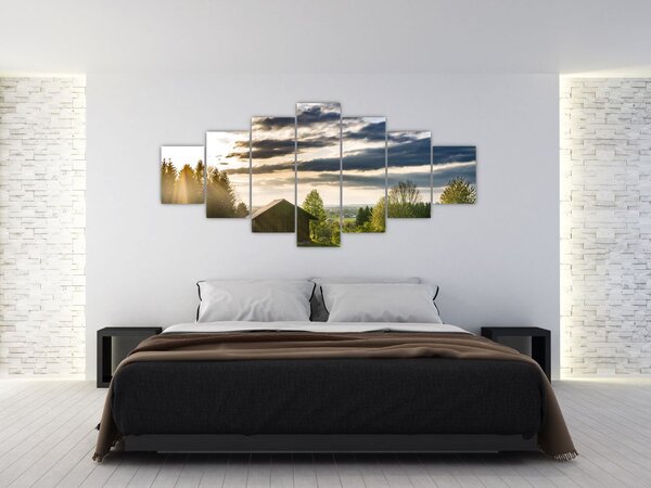 Obraz lesní chaty (210x100 cm)