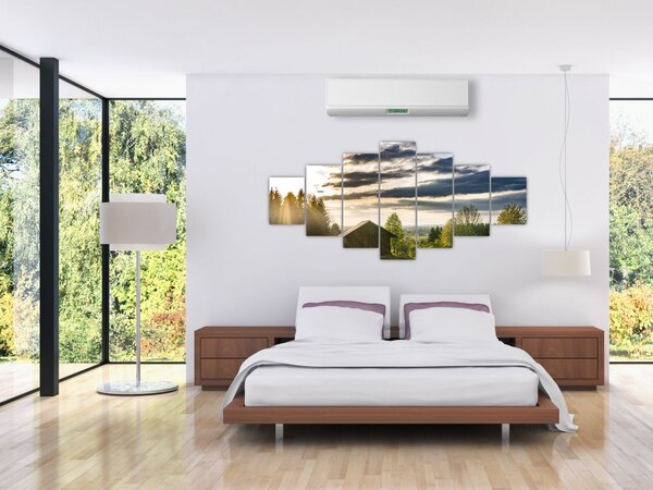 Obraz lesní chaty (210x100 cm)