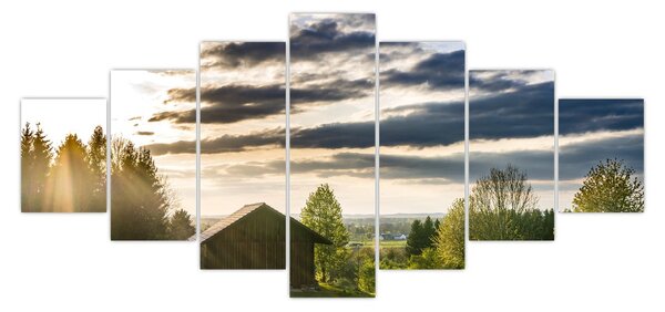 Obraz lesní chaty (210x100 cm)