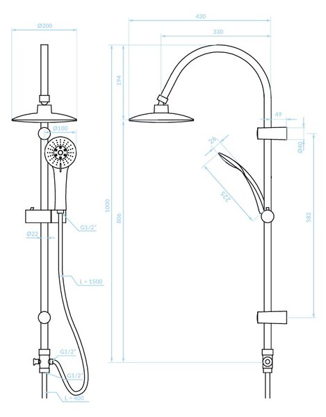 Kuchinox Ondo, sprchový sloup s dešťovou hlavicí, chromová, LAV-PG7_20OX