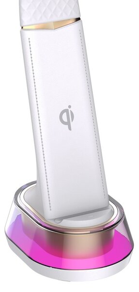 LED stolní lampička Immax CORELLA s Qi nabíjením bílá +zlaté prvky RGB podsvícení