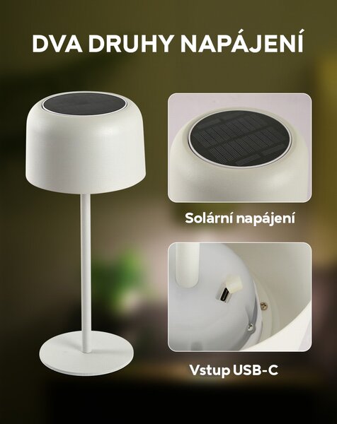 Venkovní solární LED stolní lampička Immax CARO bílá 4W 150lm, teplá bílá 3000K