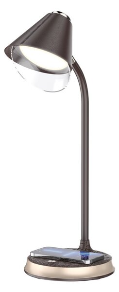 LED stolní lampička Immax FINCH s Qi nabíjením hnědá +zlaté prvky