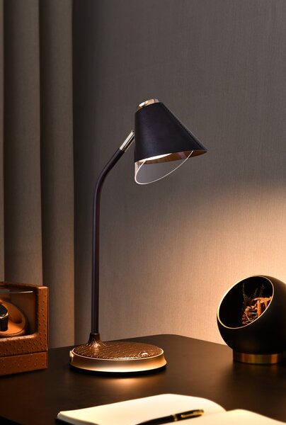 LED stolní lampička Immax FINCH s Qi nabíjením hnědá +zlaté prvky