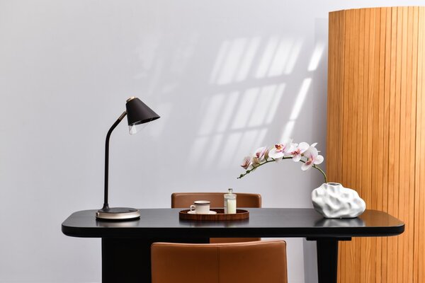 LED stolní lampička Immax FINCH s Qi nabíjením hnědá +zlaté prvky