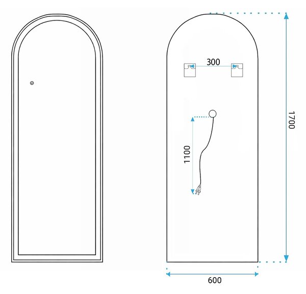 Rea Stojanové zrcadlo 60x170 cm s regulovatelným LED osvětlením HOM-70004 kartáčovaná zlatá