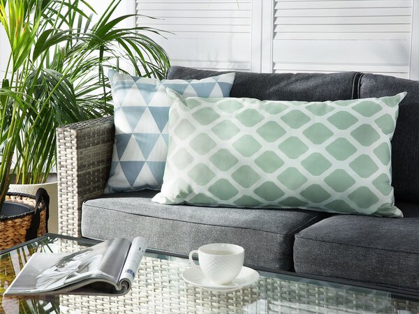 Sada 2 venkovních polštářů KALAMOS Geometrický vzor 40 x 70 cm Mátová