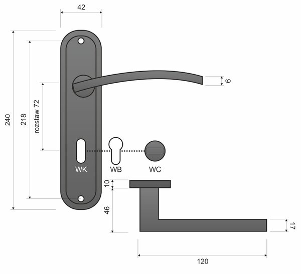 Lena KLN 311 satina 72mm - štítové dveřní kování