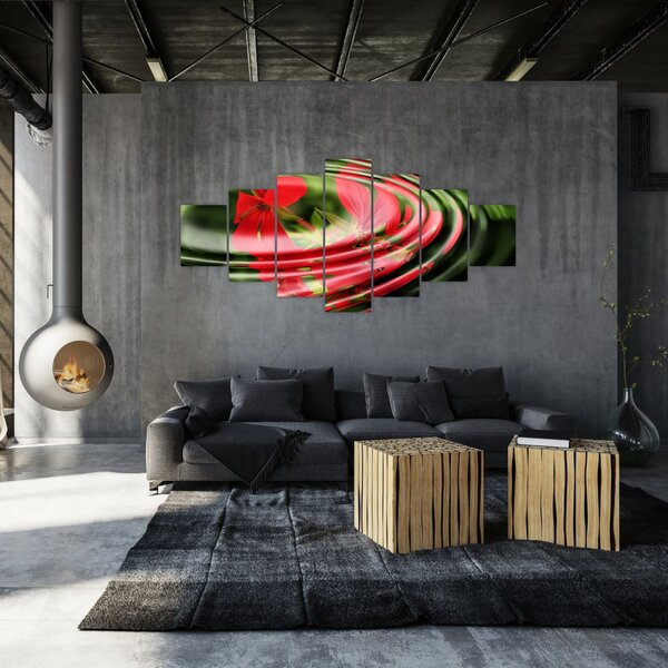 Abstraktní obraz - květy ve vlnách (210x100 cm)