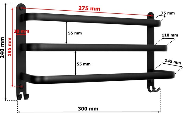 TZB Nástěnný věšák Athos 30 cm černý