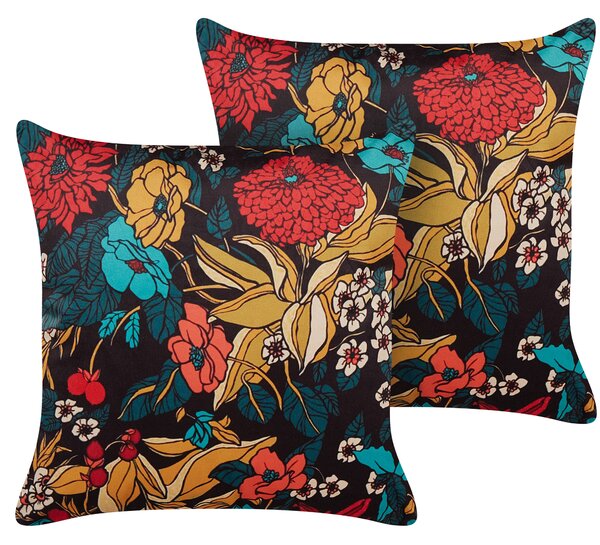 Sada 2 dekorativních polštářů PROTEA Umělý samet 45 x 45 cm Pestrá Květinový vzor