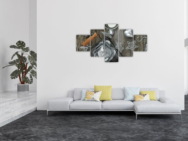 Obraz - stříbrné vánoční dekorace (125x70 cm)
