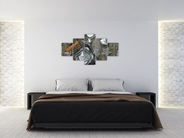 Obraz - stříbrné vánoční dekorace (125x70 cm)
