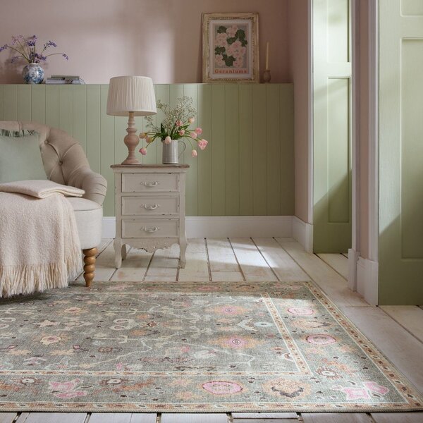 Světle zelený pratelný koberec 115x170 cm Una Floral – Flair Rugs