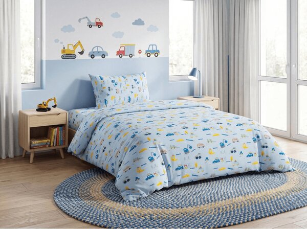 Dětské bavlněné povlečení MINI TRUCKS modré, 100% bavlna Rozměr povlečení: 70 x 90 cm | 140 x 200 cm